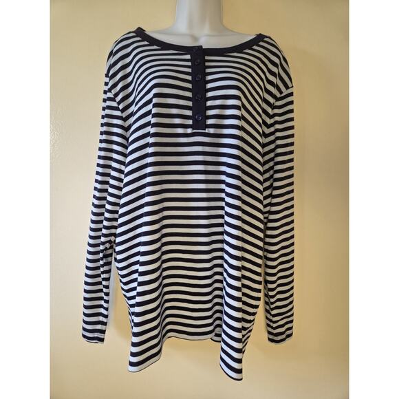 New Karen Scott Womens 4x Henley Blue White Stripe Long Sleeve Core Cotton Poly - Picture 5 of 7